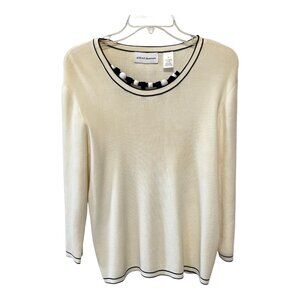 Alfred Dunner Women’s M Cream Sweater Beaded Neckline Needs Stitch Repair Vintag